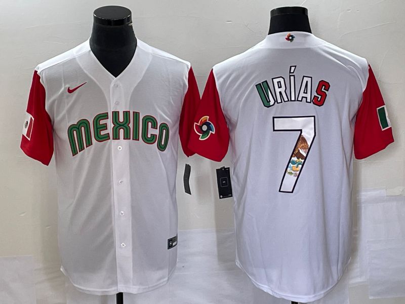 Men 2023 World Cub Mexico 7 Urias White camo Nike MLB Jersey14